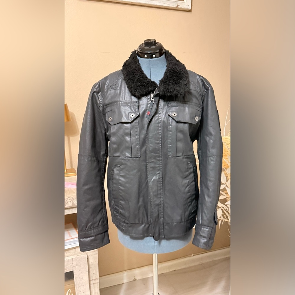 Diesel Black Military Jacket with Faux Fur Collar